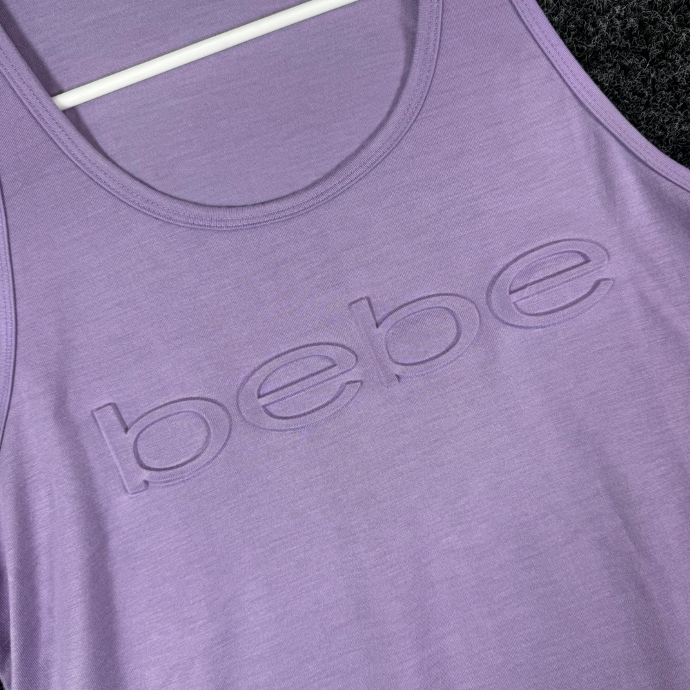 Bebe Sport Womens Embossed Logo Tank Top Purple Scoop Neck Sleeveless Medium NWT